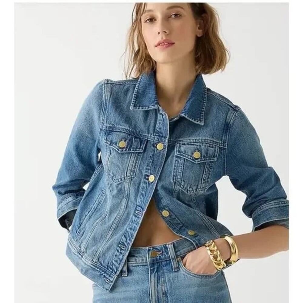 J. Crew Classic Trucker Denim Jean Jacket LongSleeve Pockets M Indigo Tyler Blue